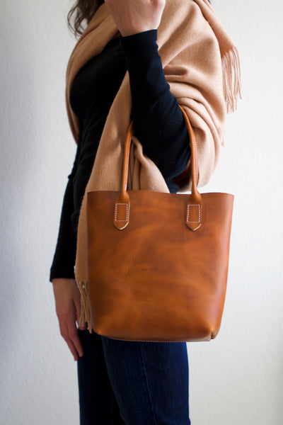 Leather Market Tote Bag in Aged Whiskey Horween Leather