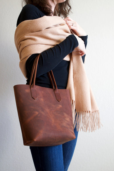 Leather Market Tote Bag in Russet Red Kodiak Leather