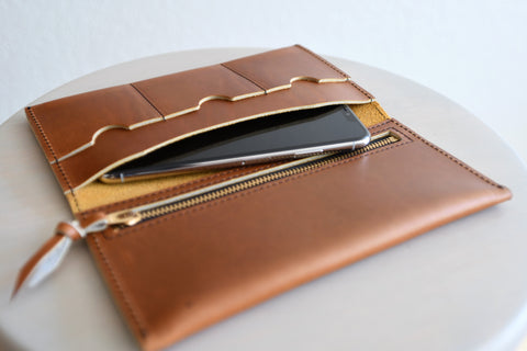 The Leather Phone Wallet in Aged Whiskey Horween Leather