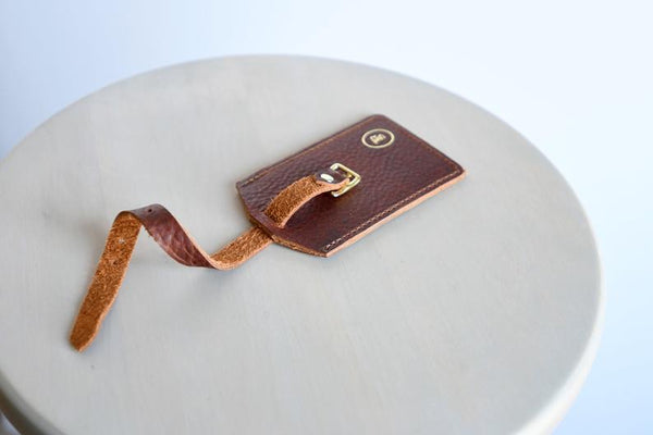 Leather Luggage Tag with Solid Brass Buckle