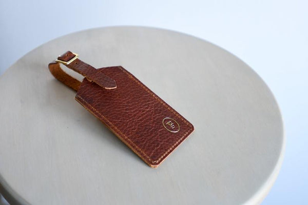 Leather Luggage Tag with Solid Brass Buckle